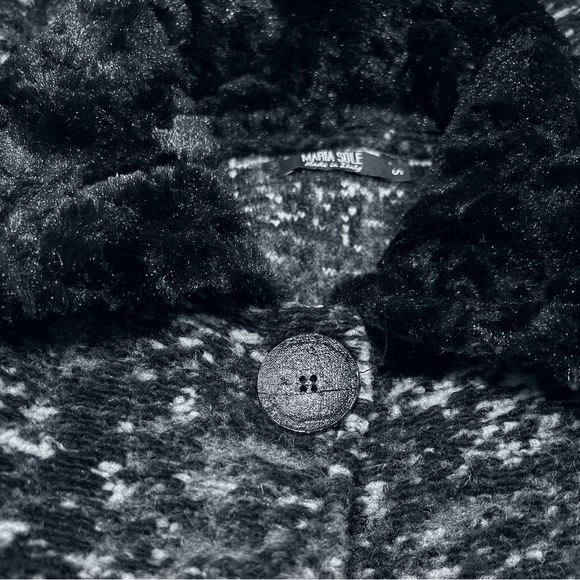 2/$30 Maria Sole Wool Blend Faux Fur Collar Black and White Button Up Coat - Picture 10 of 11